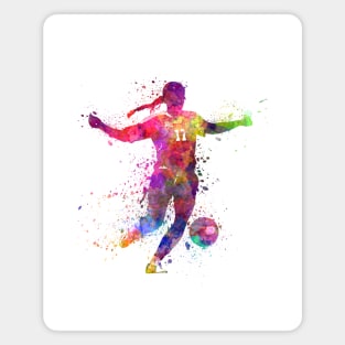 Girl playing soccer football player silhouette Magnet